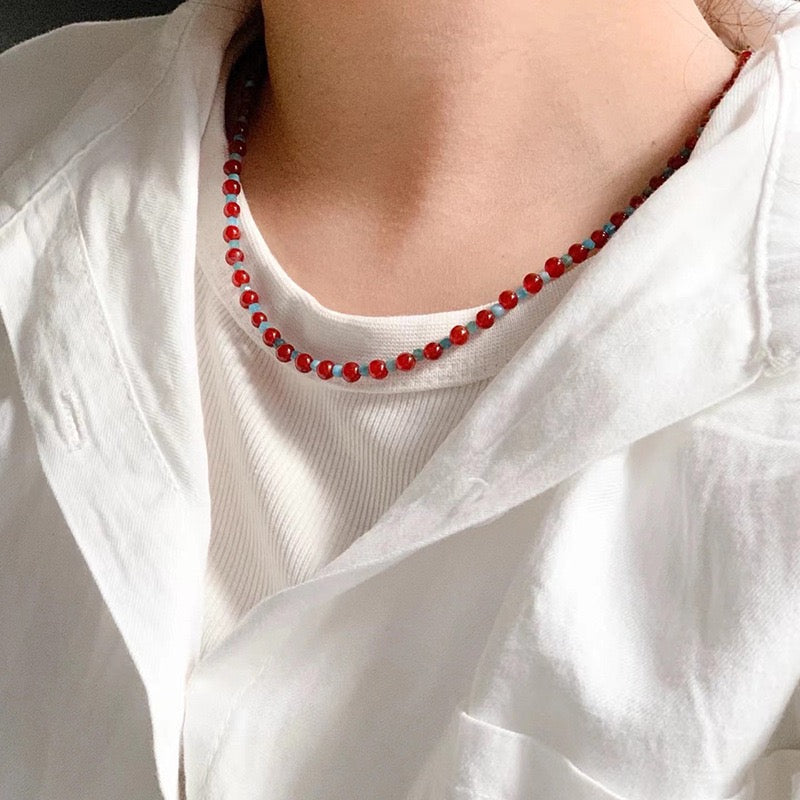 18K Gold Agate Necklace In Brass