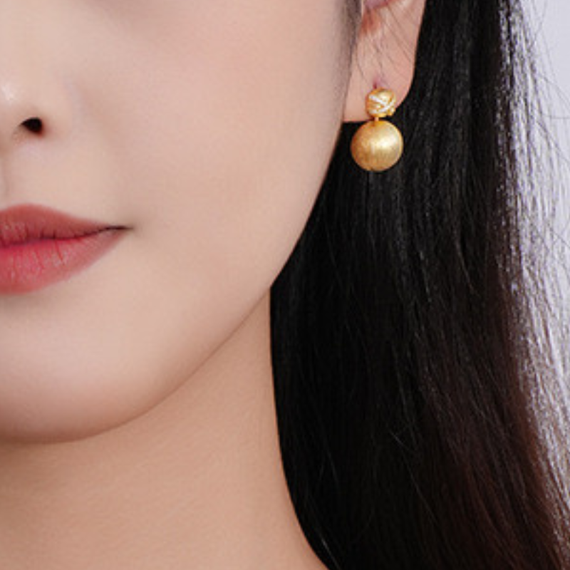 18k Gold Plated Solid Sterling Silver Zircon Ball Earrings