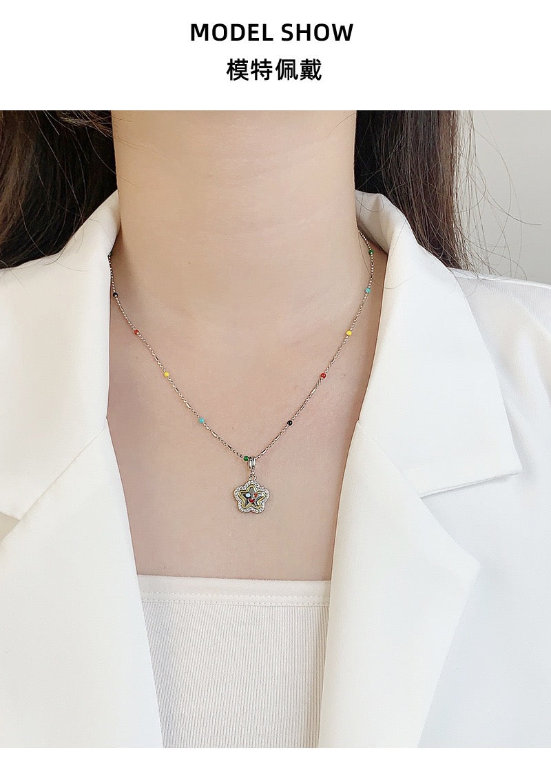 Enamel Necklace Solid 925 Sterling Silver -Handmade