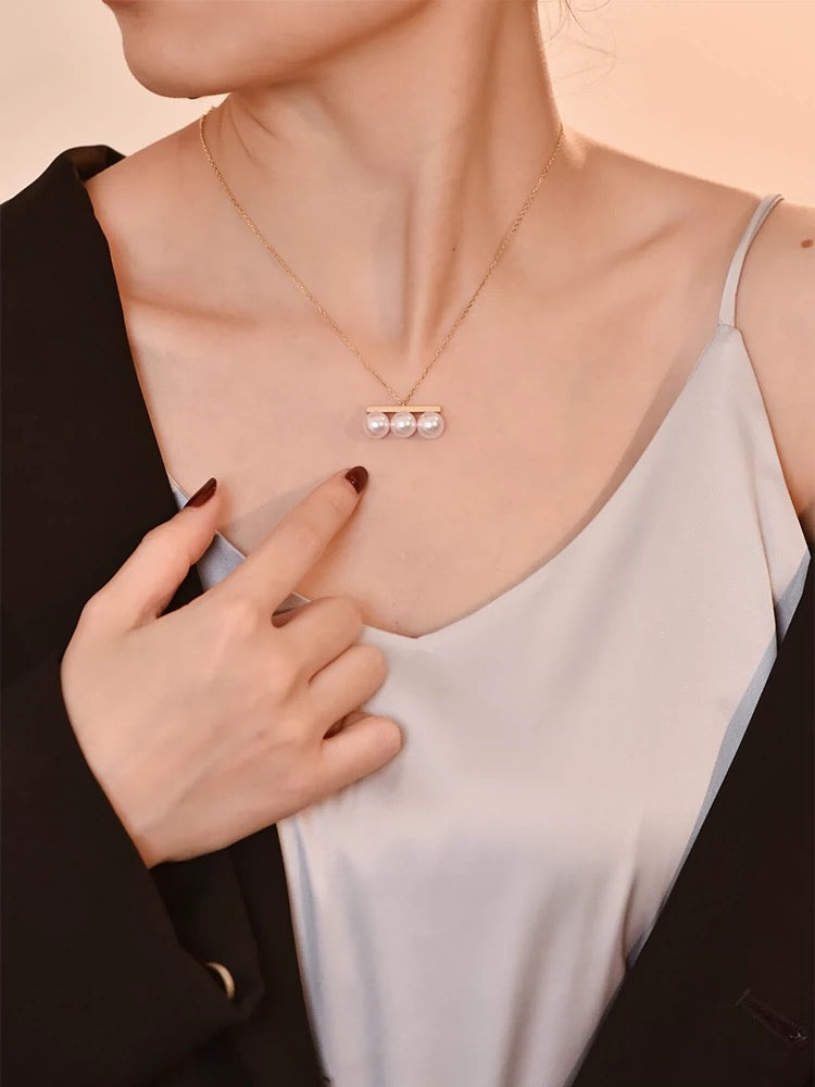 18K Pure Gold natural Akoya Seawater pearl necklace