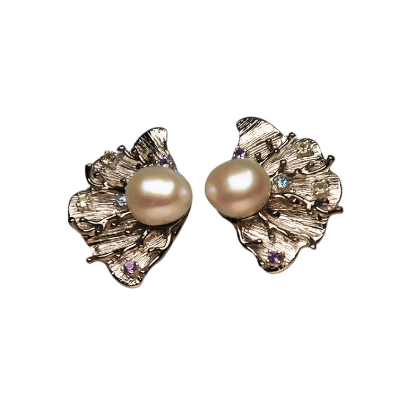 S925 Sterling Silver Plated 18k Gold Natural Pearl Earrings