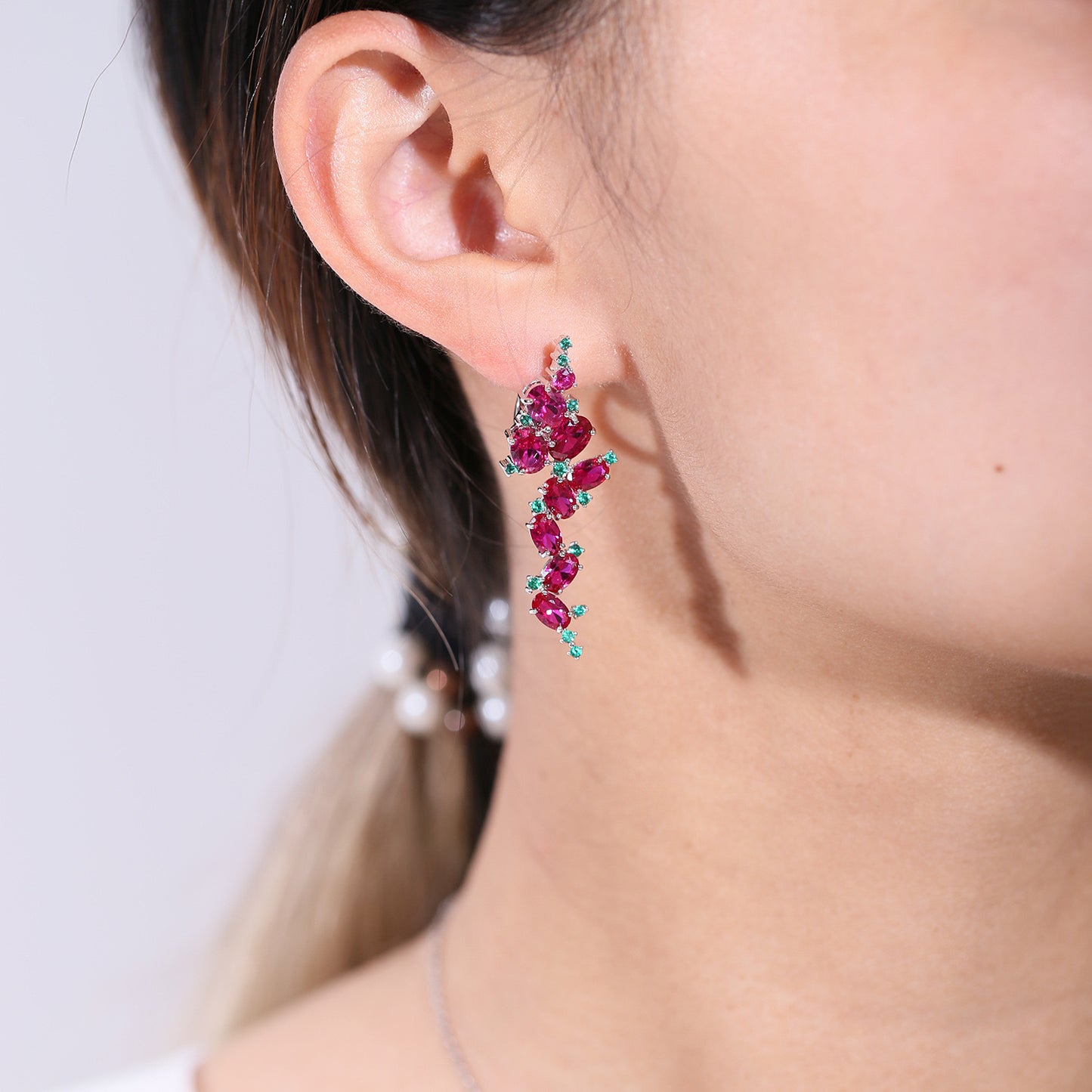 S925 Sterling Silver Lab Created Ruby Earrings