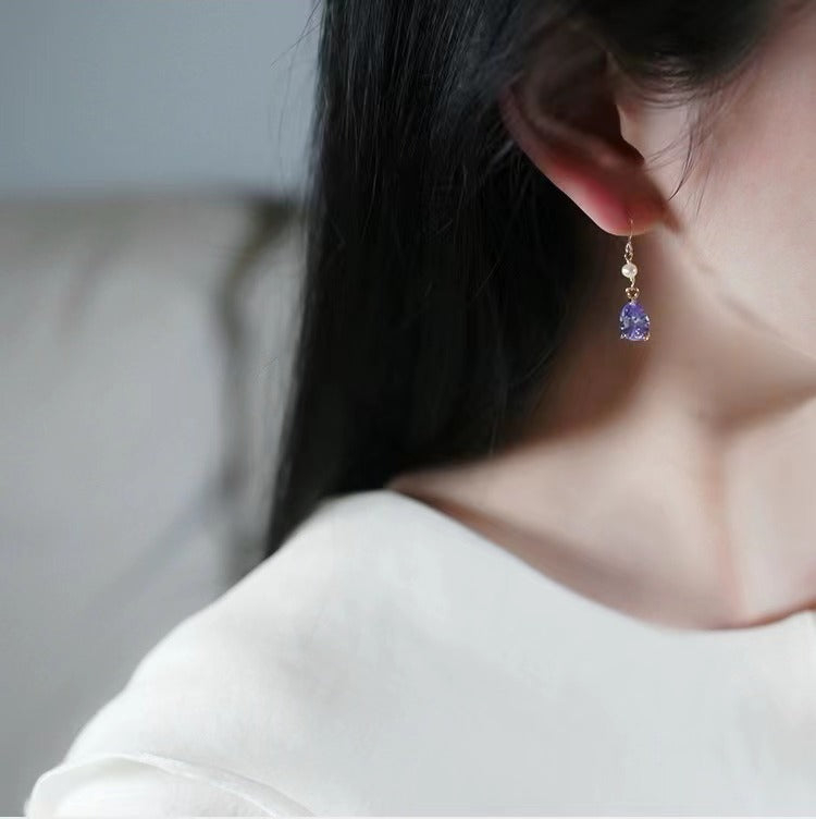 Zircon Pearl Copper Plated 14k Gold Drop Earrings