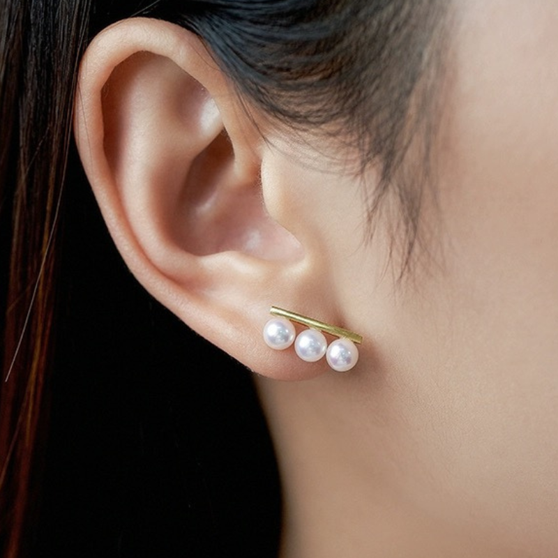 18K Gold Natural Sea Pearl Balance Beam Earrings