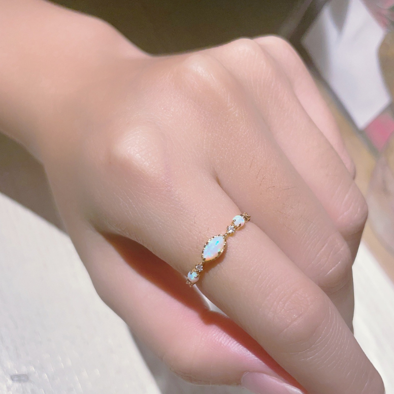 14 Gold Plated Opal Cute Ring 925 Sterling Silver