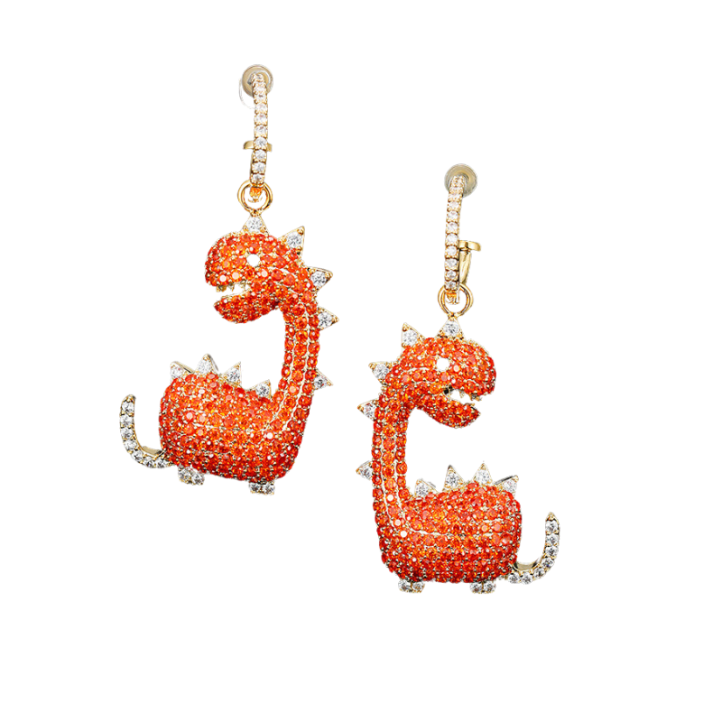 S925 Sterling Silver Little Dinosaur Copper Zircon Earrings