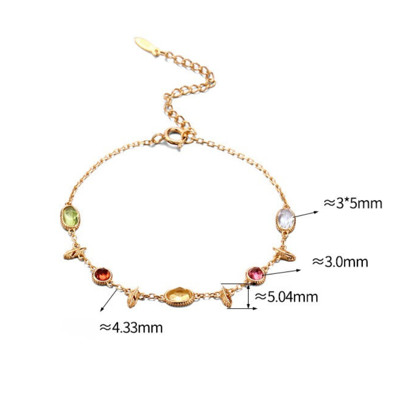 S925 Sterling Silver Plated 14k Gold Crystal Gem Adjustable Bracelet