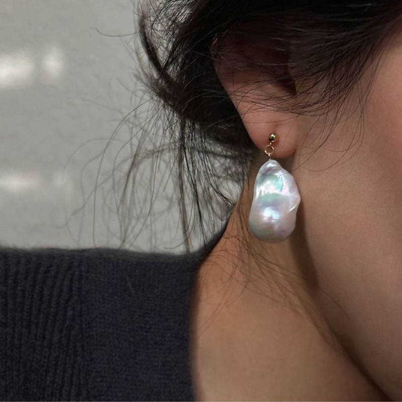 S925 Sterling Silver Natural Baroque Pearl Earring