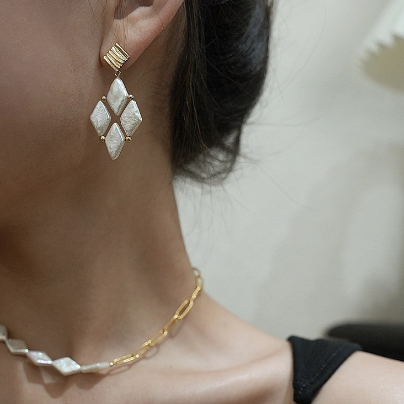 Rhombus Baroque Artificial Pearl Earrings