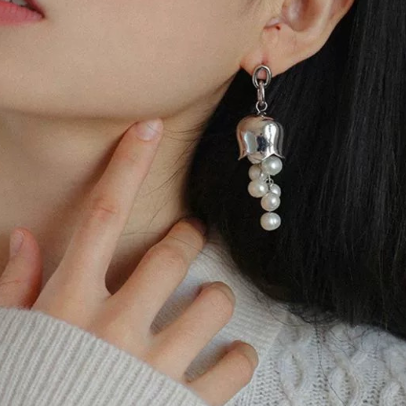 Brass S925 Silver Needle Bract Pearl Earrings