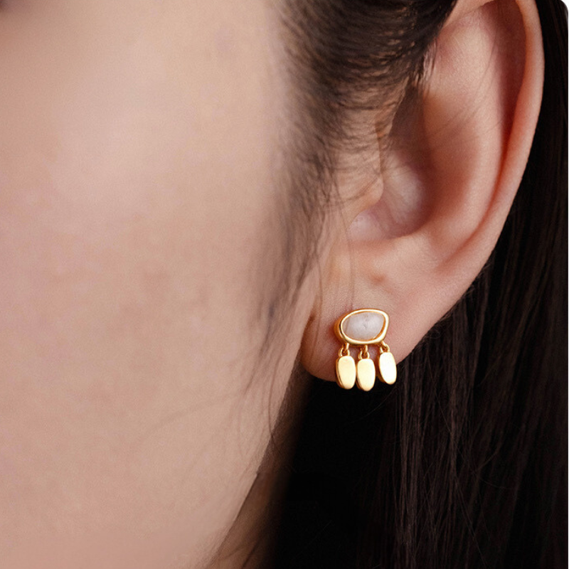 Copper Plated 18k Gold Malachite Shell Earrings