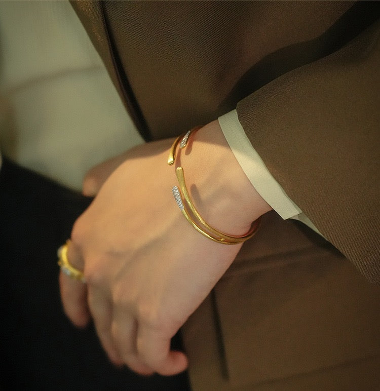 Italian Workmanship:18K Gold Plated Zircon Solid 925 sterling Silver Bracelet