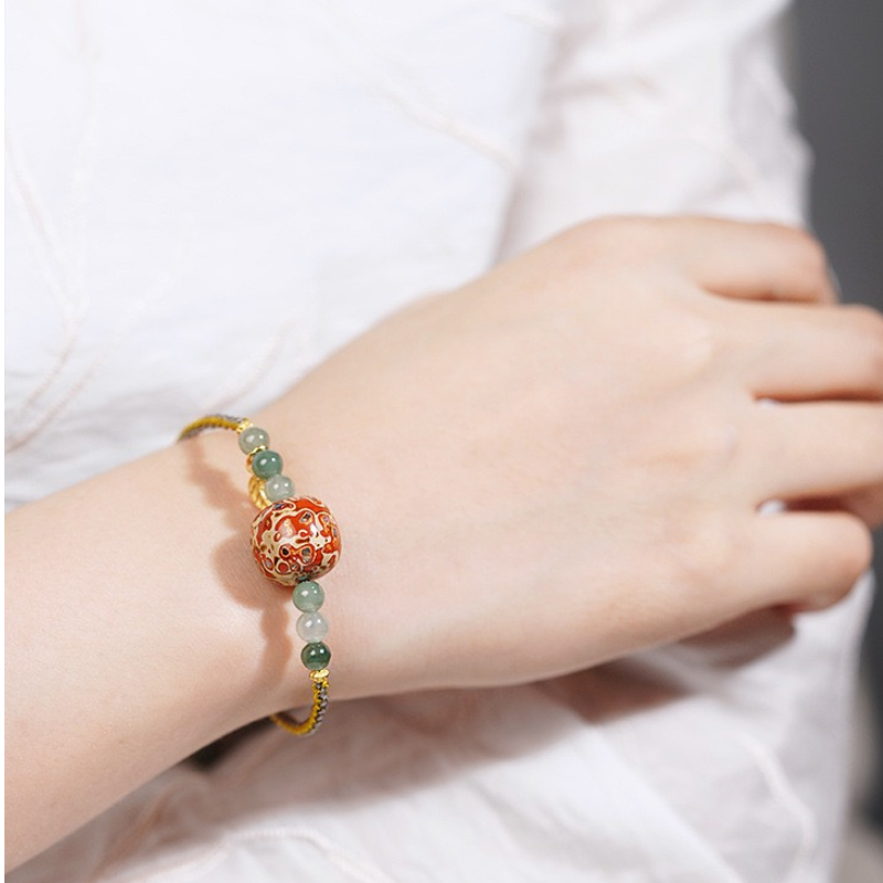 Rosewood Lacquer Bead Adjustable Bracelet