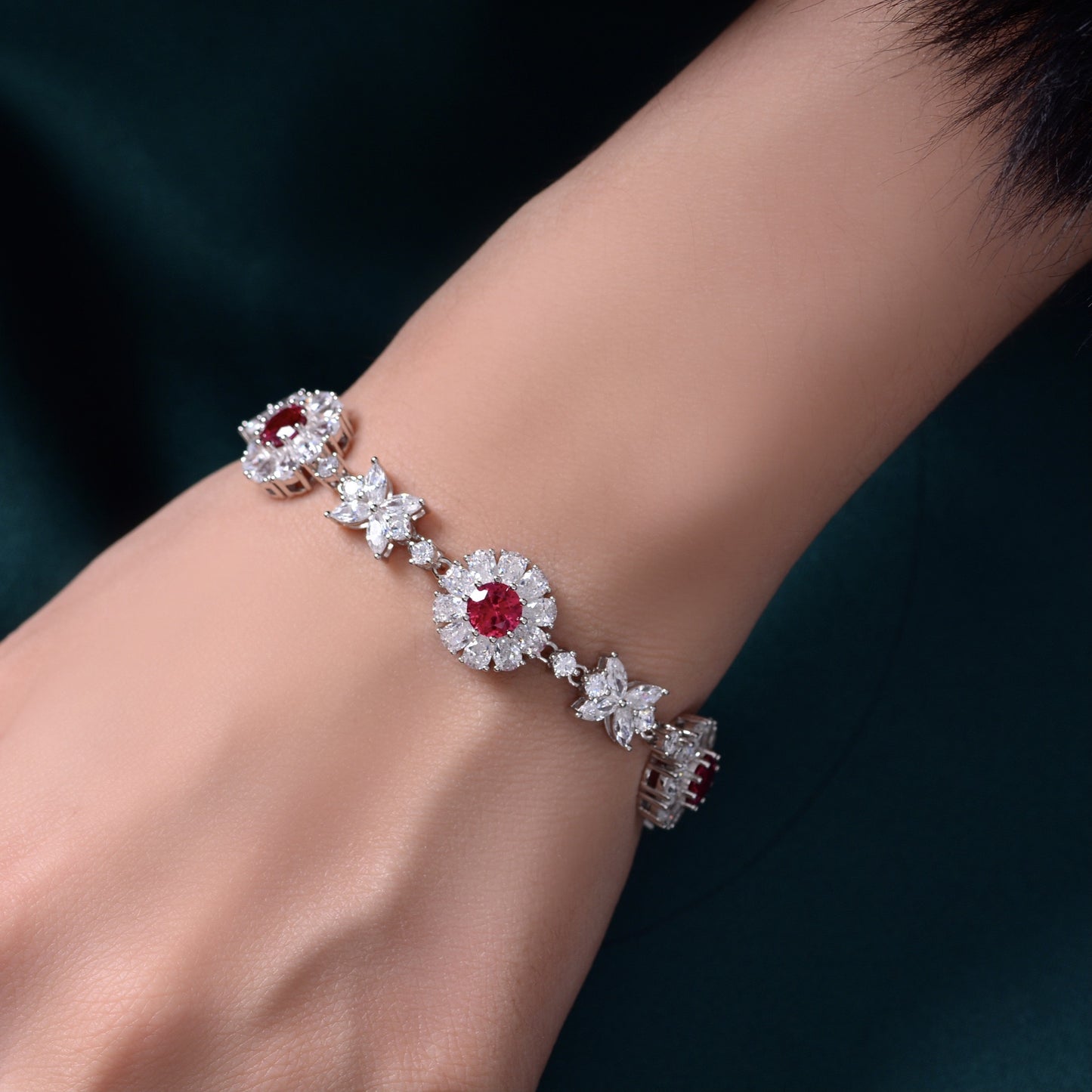 S925 Silver Red Corundum Bracelet