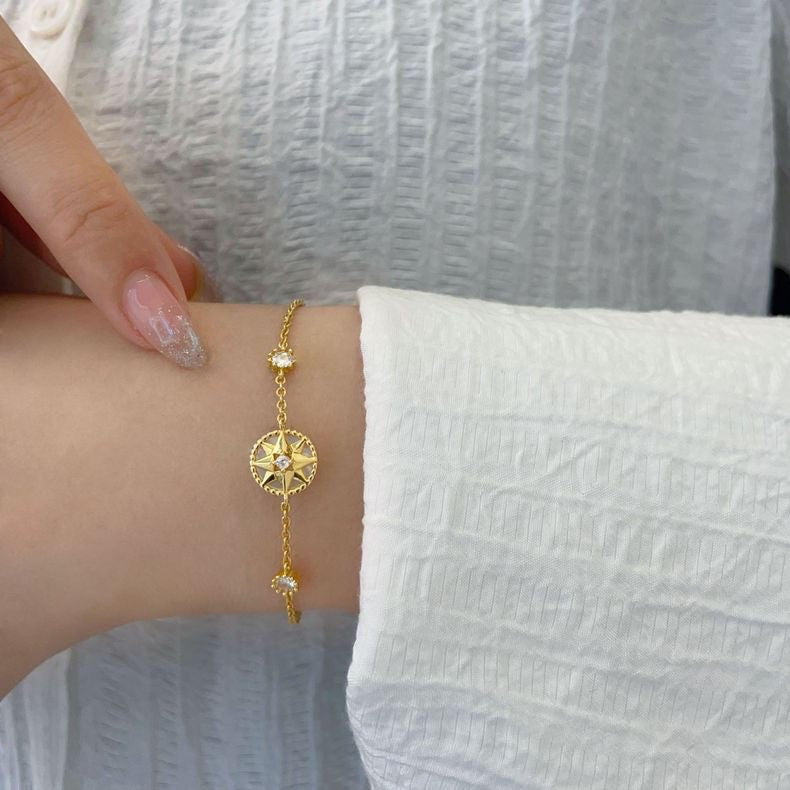 S925 Sterling Silver Compass Mother Of Pearl Bracelet