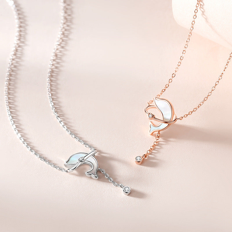 S925 Sterling Silver Dolphin Shell Necklace