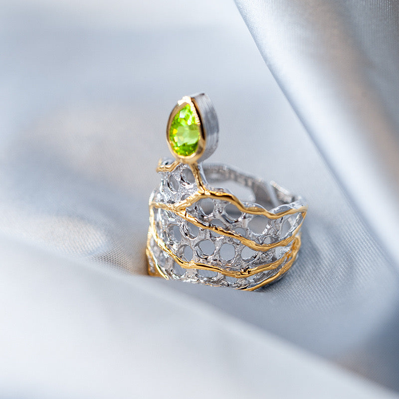 S925 Sterling Silver Gold Plated Peridot Ring