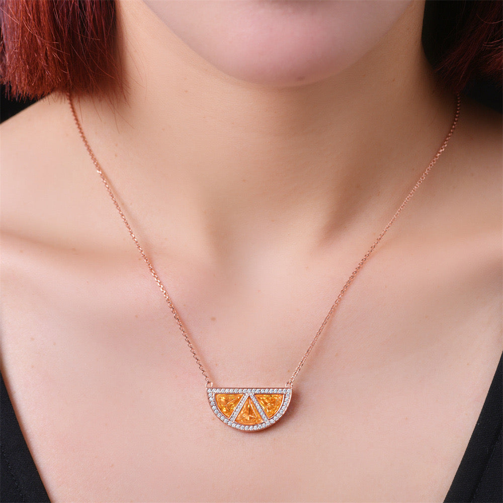 S925 Sterling Silver High Carbon Lab Created Diamand Orange Necklace