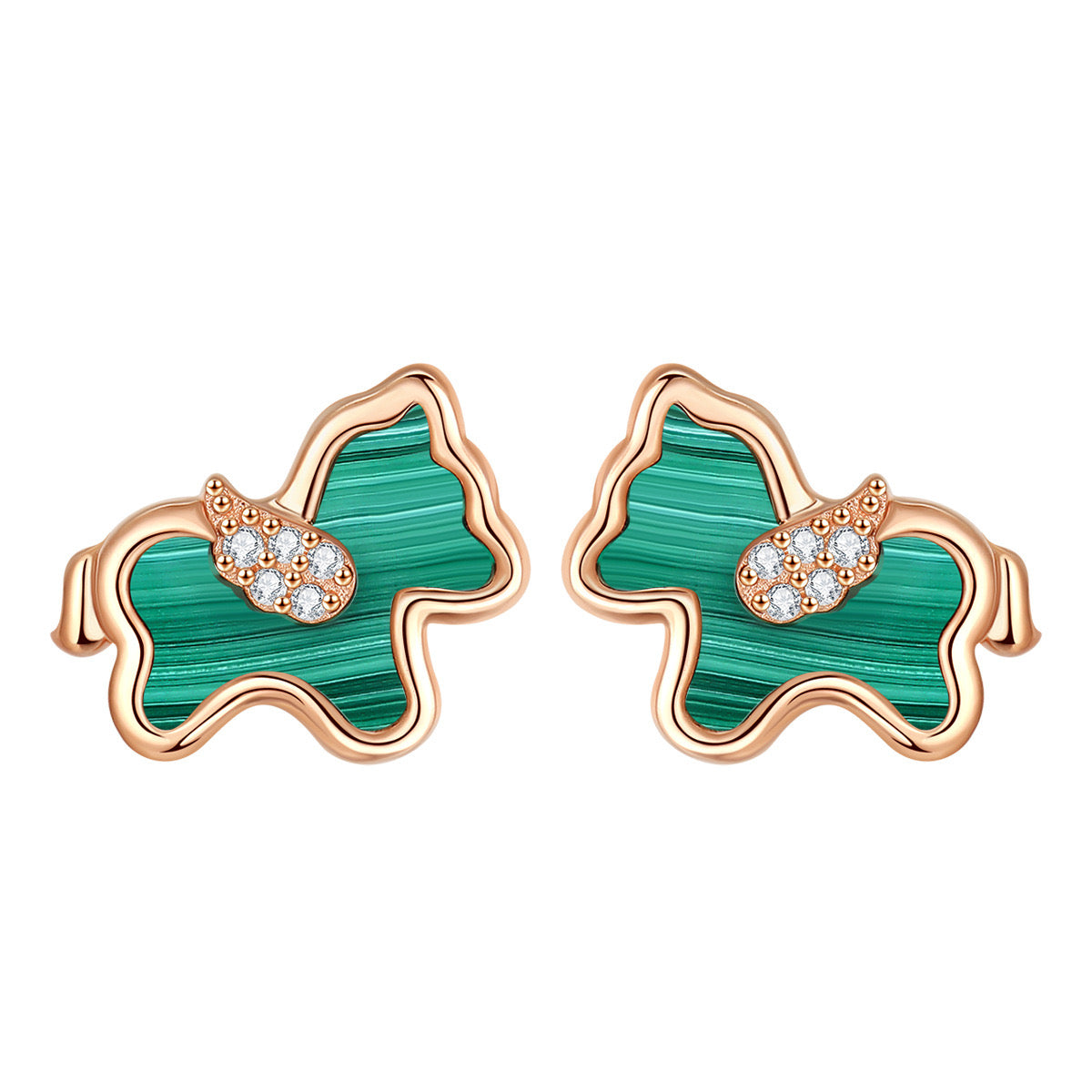 S925 Sterling Silver Malachite Horse Earrings