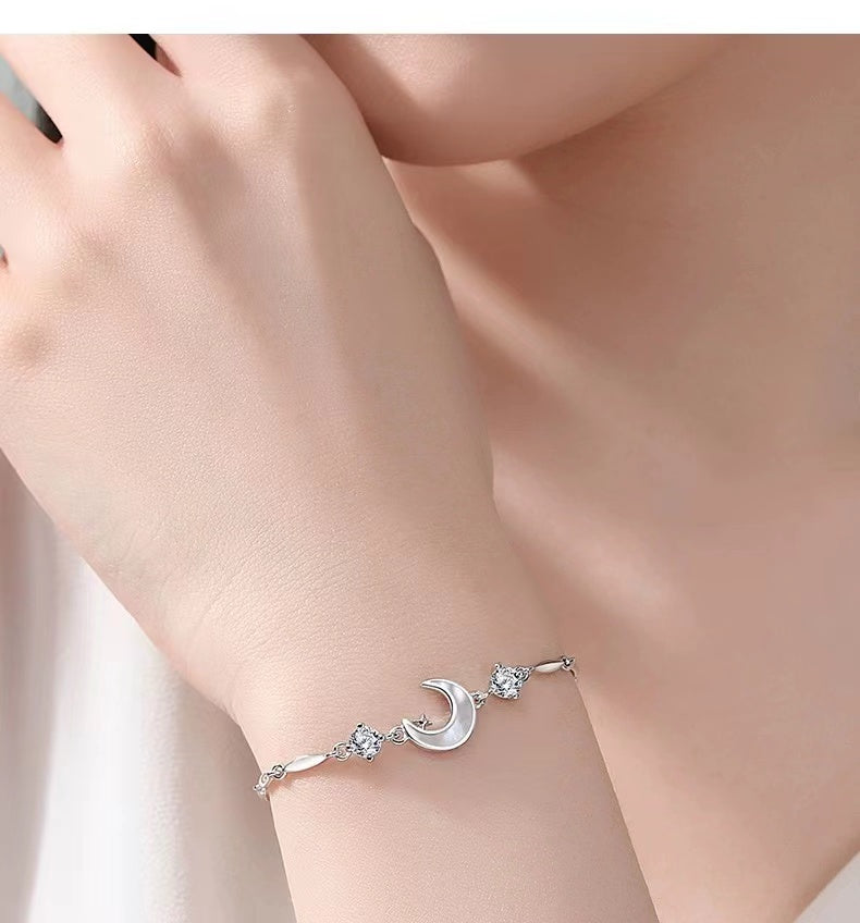 S925 Sterling Silver Mother pf pear;Moon Bracelet