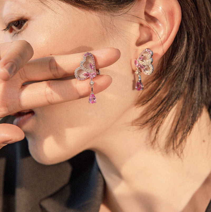 S925 Sterling Silver Red Corundum Shell Butterfly Earrings