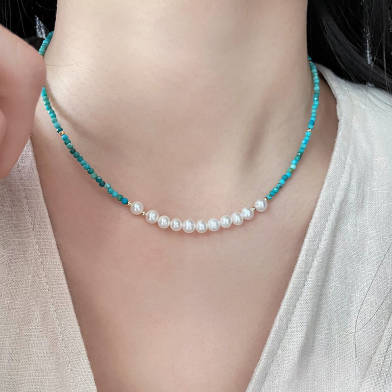 TS925 Sterling Silver Turquoise Pearl Necklace
