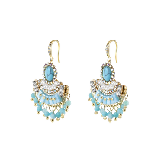 Blue Turquoise Tassel S925 Silver Earrings