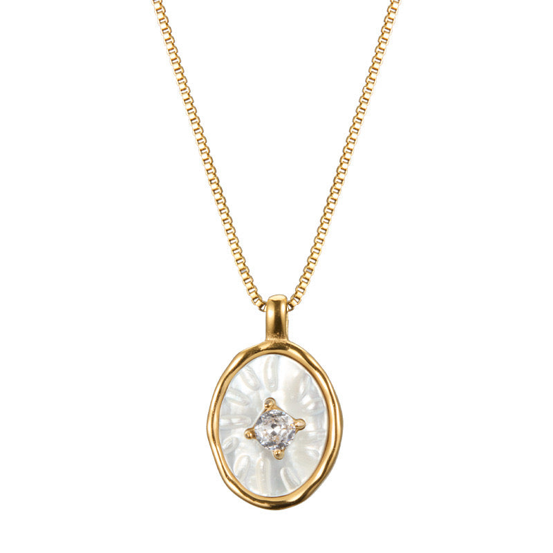 18K Gold Oval Mother-of-Pearl Pendant Necklace