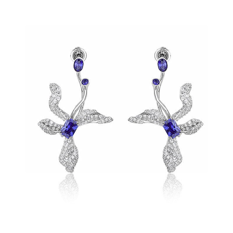 Blue Tanzanite S925 Solid Silver Zircon Earrings