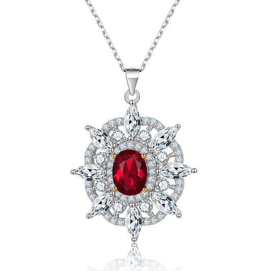 S925 silver High Carbon Lab Created Diamond Ruby Necklace