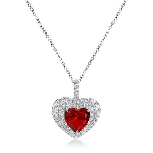 S925 Silver High Carbon Lab Created Diamond Red Corundum Necklace