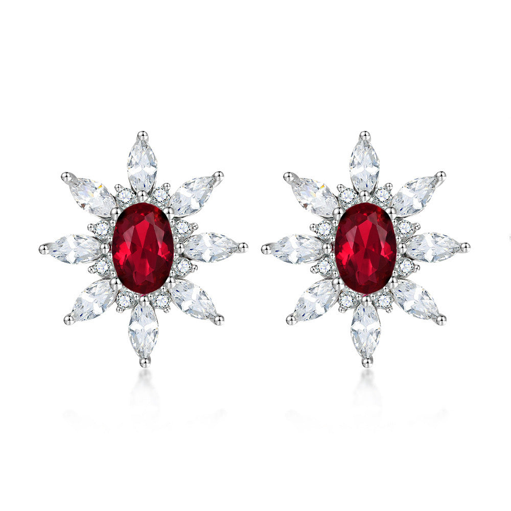 S925 silver High Carbon Lab Created Diamond Ruby Earring