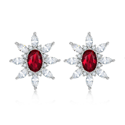 S925 silver High Carbon Lab Created Diamond Ruby Earring