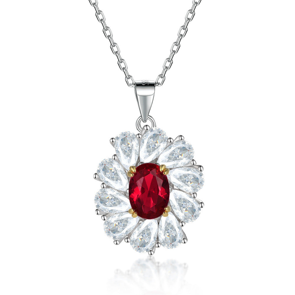 S925 Silver High Carbon Lab Created Diamond Ruby Necklace