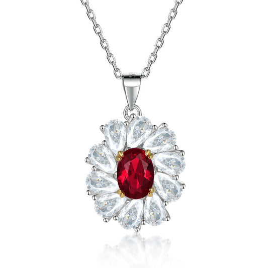 S925 Silver High Carbon Lab Created Diamond Ruby Necklace