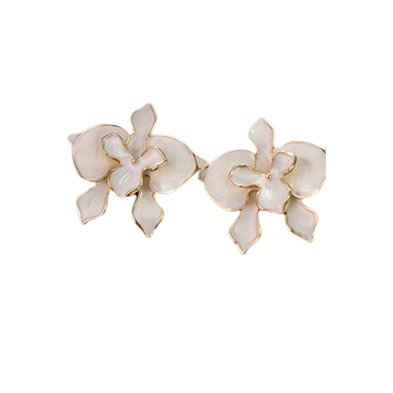 Earrings With White Flowers In Enamel Glaze