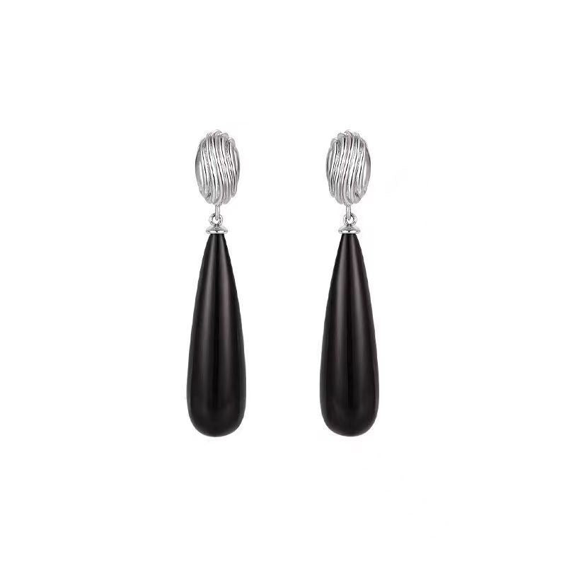 S925 Silver Needle Plated White Gold Copper Accessories Agate Earrings