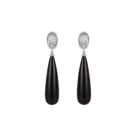 S925 Silver Needle Plated White Gold Copper Accessories Agate Earrings