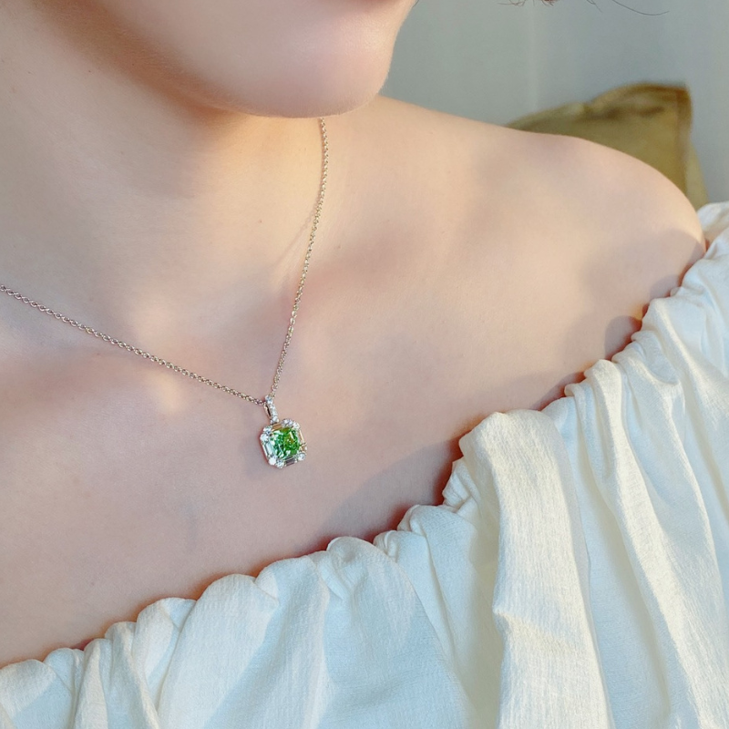 Lab Created Green Diamond S925 Sterling Silver Necklace