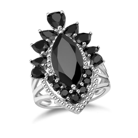 S925 Sterling Silver Black Spinel Ring