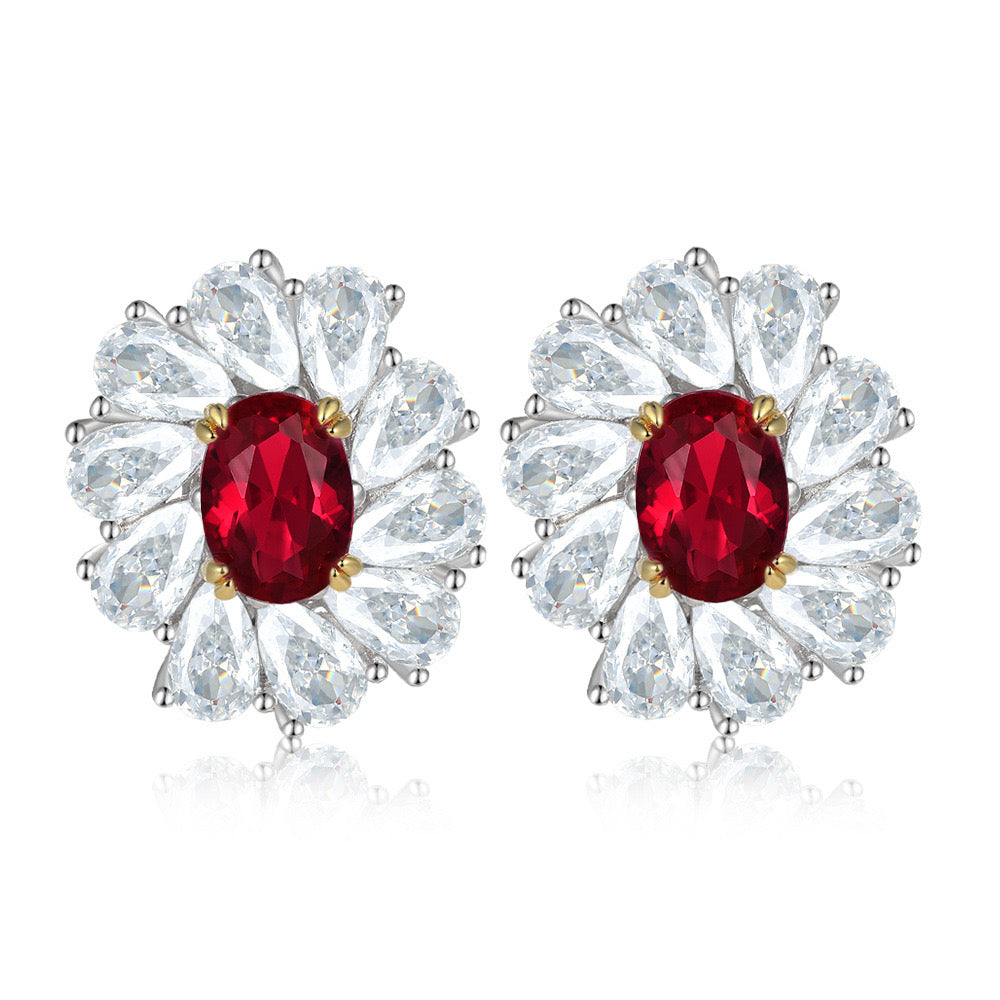 S925 silver High Carbon Lab Created Diamond Ruby Earring