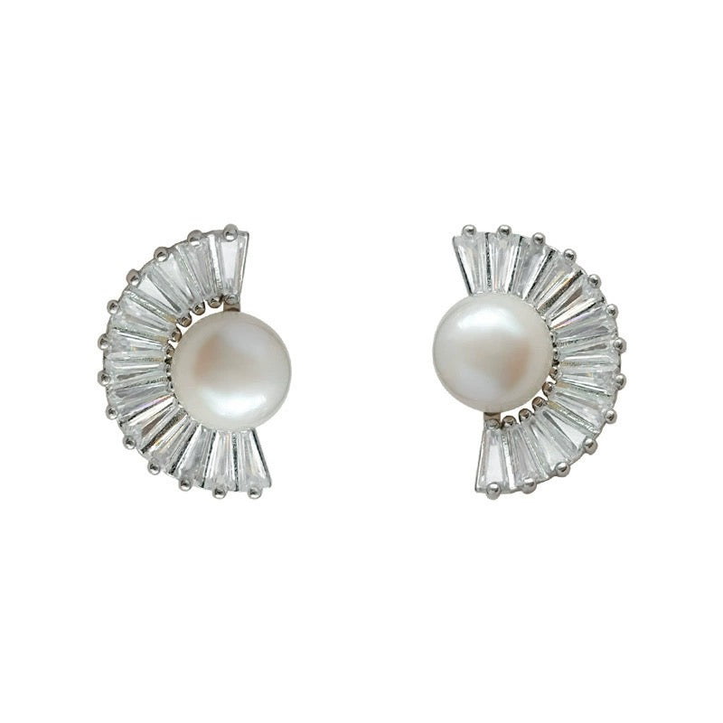 S925 Sterling Silver Natural Pearl Zircon Earrings