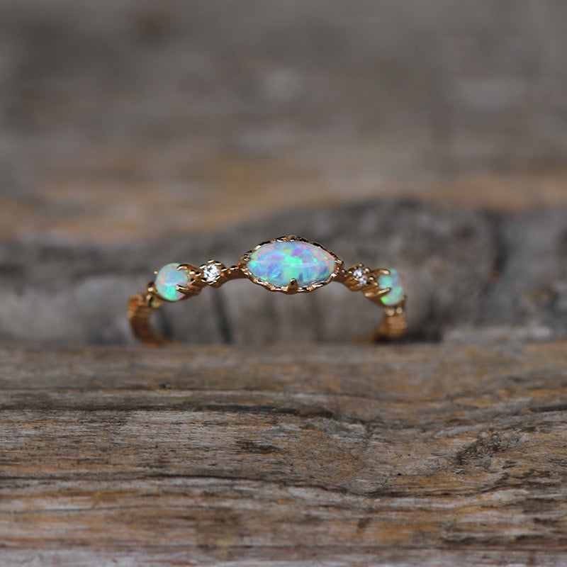 14 Gold Plated Opal Cute Ring 925 Sterling Silver