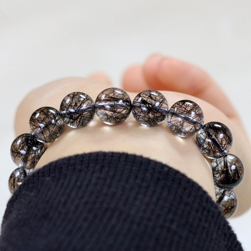 Brazilian Natural Black Hair Quartz Crystal Bracelet