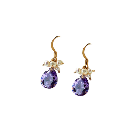 Zircon Pearl Copper Plated 14k Gold Drop Earrings