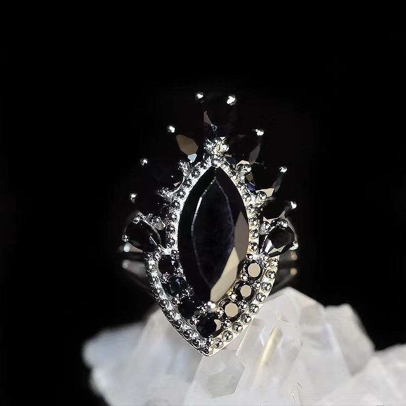 S925 Sterling Silver Black Spinel Ring