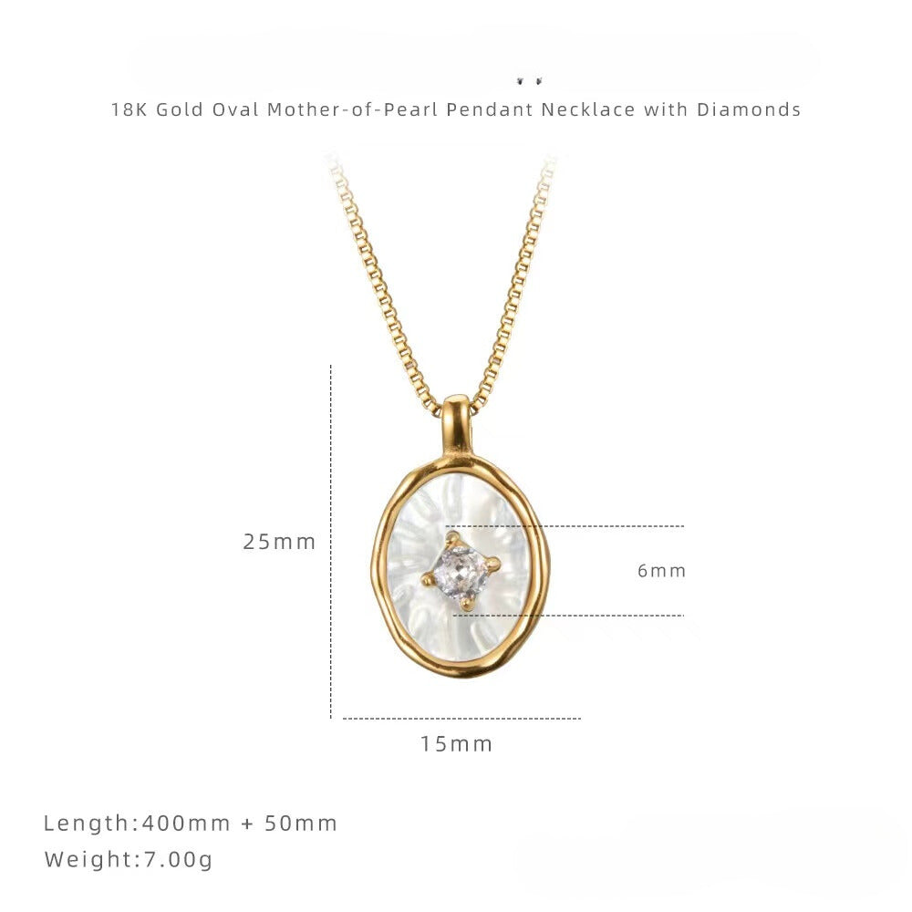 18K Gold Oval Mother-of-Pearl Pendant Necklace