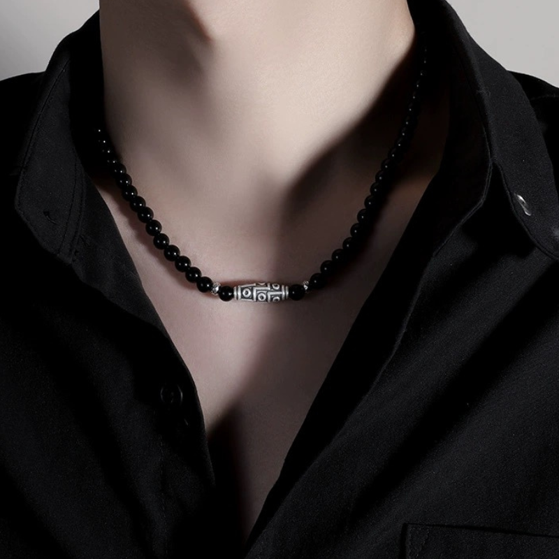 S925 Sterling Silver Obsidian Couple Necklace