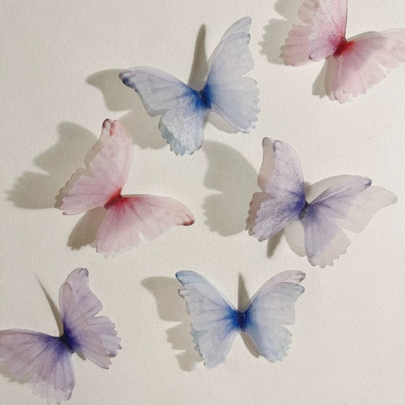 DIY Journaling Supplies - Ultra Dreamy Semi-Transparent Double-Layer Butterflies-2 pink, 2 blue, and 2 purple (6 pieces in total)