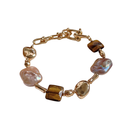 Baroque Pearl Tiger Eye Stone Bracelet